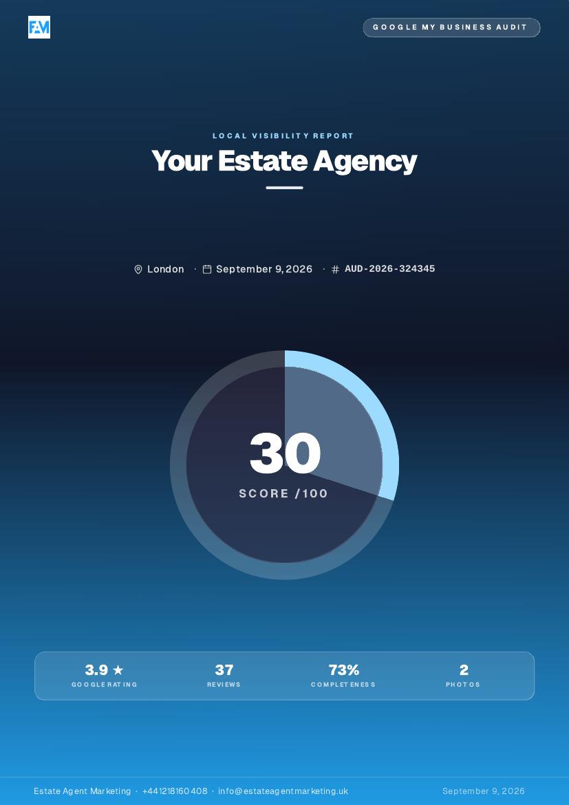 First page of the Estate Agency Audit sample report